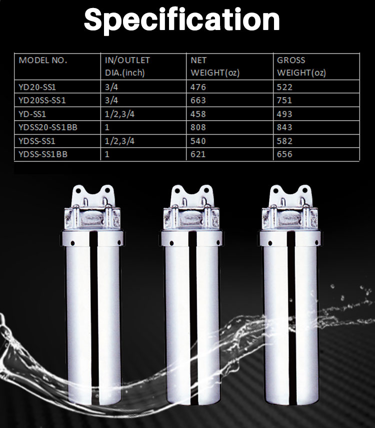 Stainless Steel Whole House Water Filter, Filtration Stainless Steel Housing