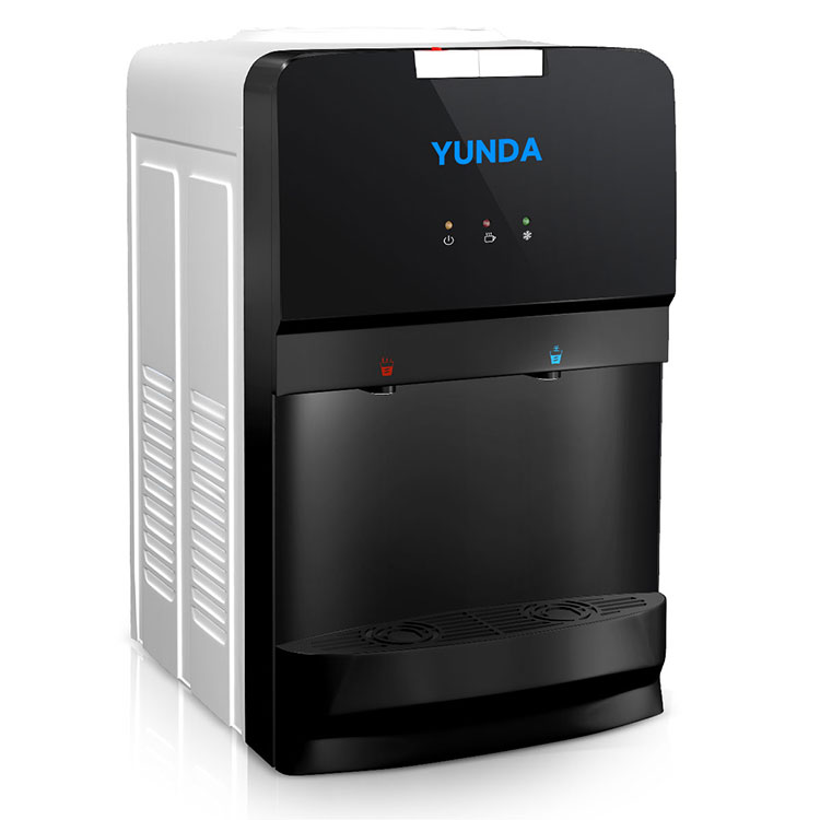 YUNDA WATERCOOLER Countertop Water Cooler Dispenser, Hot & Cold Water, Child Safety Lock, Holds 3 or 5 Gallon Bottles, Compression Refrigeration Technology, Black