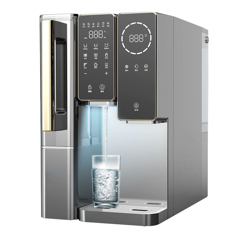 YUNDA Countertop Ice Maker with Filter, Reverse Osmosis Water Dispenser with Hot, Ambient, Cold and Ball Ice, 6 Temperature & 3 Dispensing Volume Options,No Installation