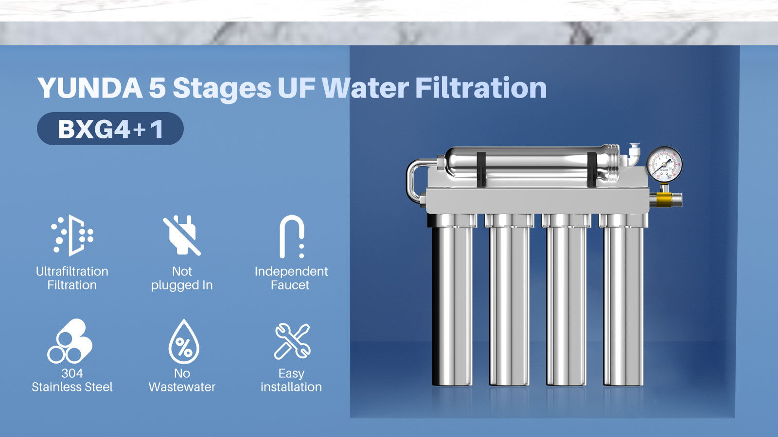 YUNDA 5 Stage Stainless Steel Under Sink Water Filter